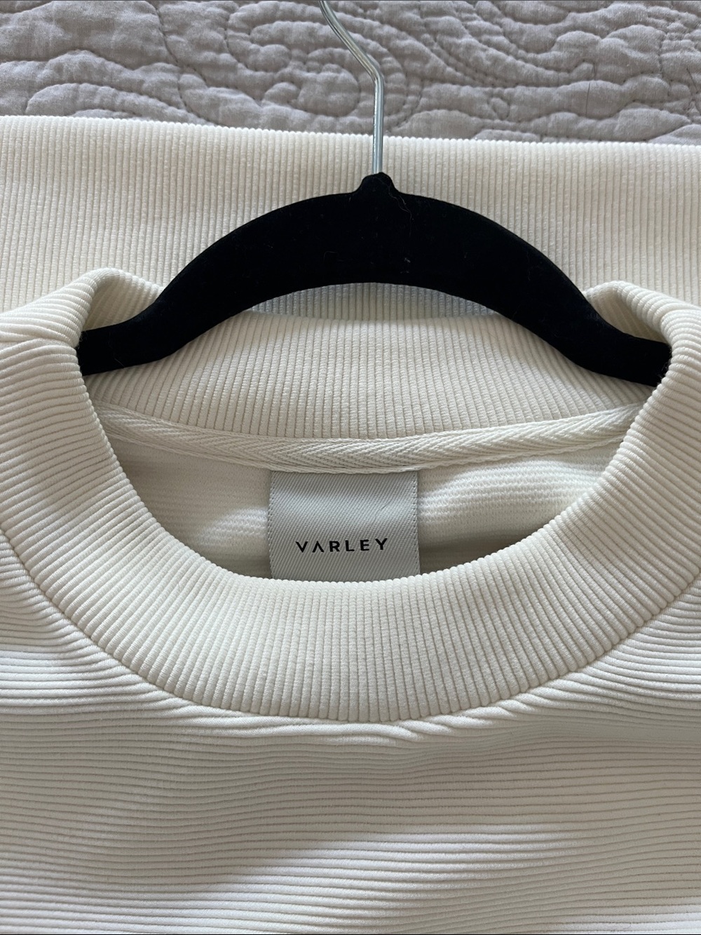 Varley Cream Ribbed Crewneck Pullover